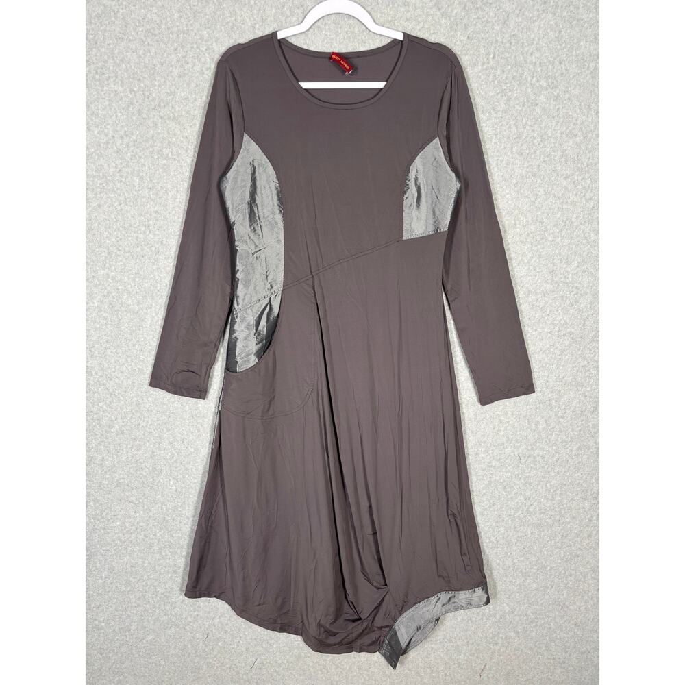 Bianco Levrin Dress Small Taupe‎ Parachute Lagenlook Artsy Modest Art Wear Flowy